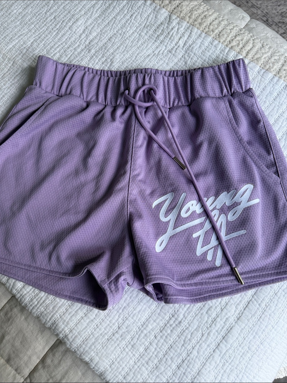 YoungLA Lavender Athletic Shorts with Script Logo NWOT
